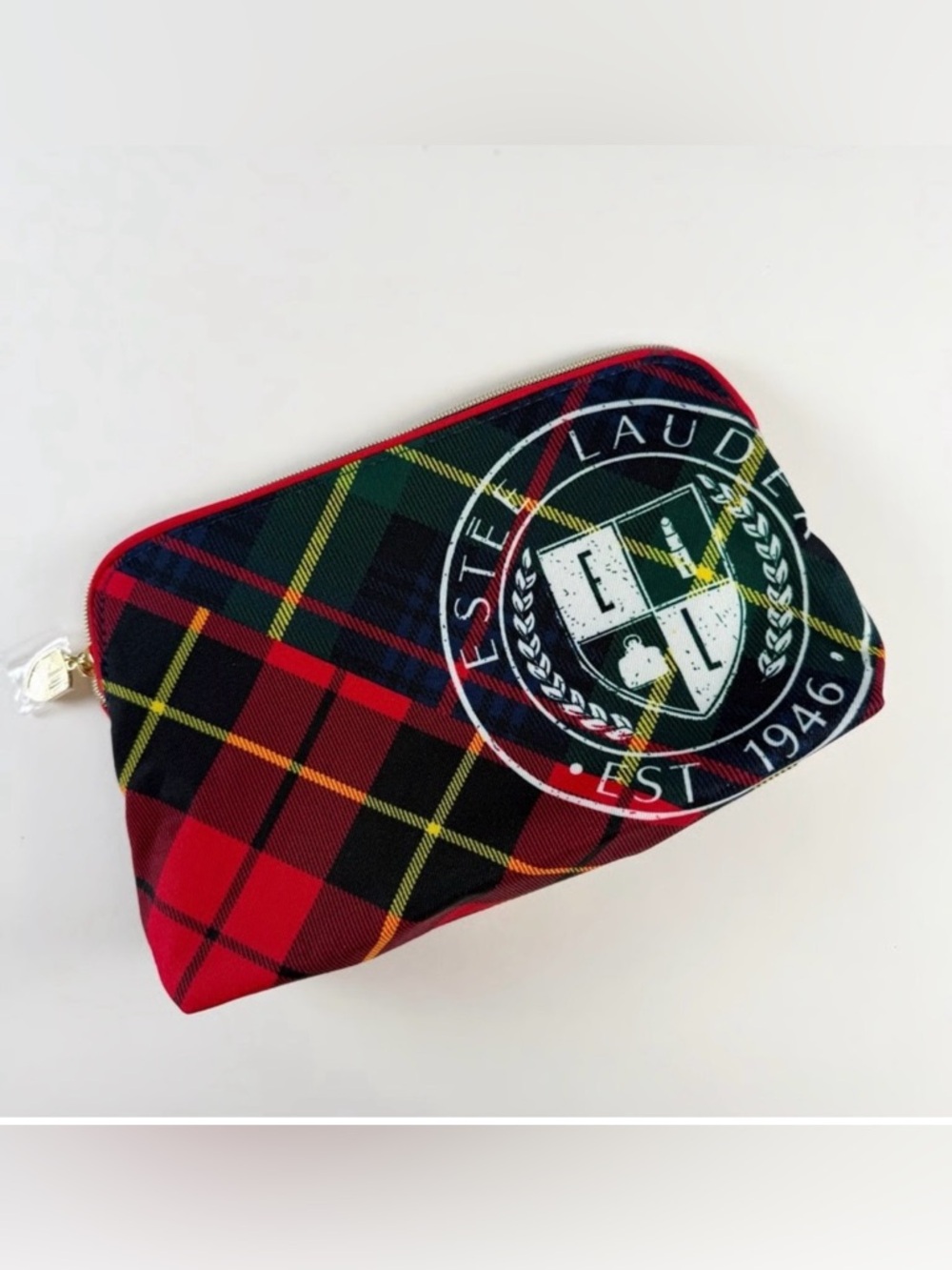 NEW estee lauder tartan plaid cosmetics travel bag/makeup bag